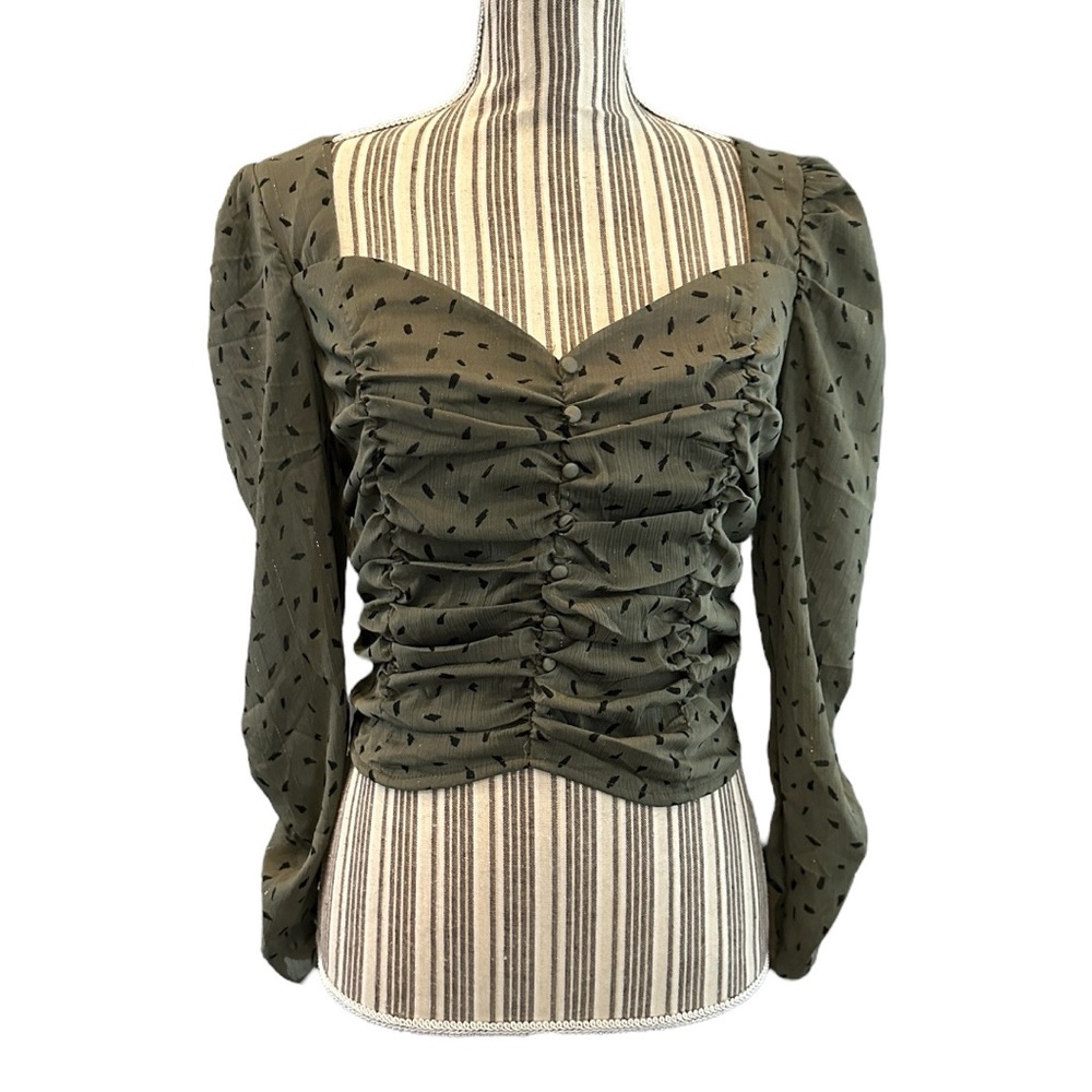 Mine Ruched Puff Sleeve Blouse crop large ruffle
